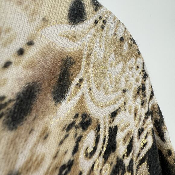 Cache animal artsy pattern knit high neck top size large Brown Gold Long Sleeve - Picture 5 of 11